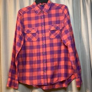 American Eagle outfitters Plaid long sleeve button up shirt Sz Large orange